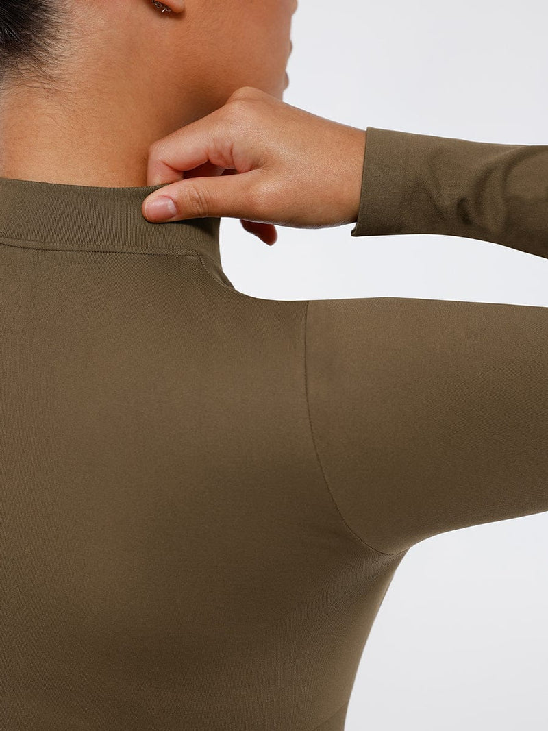 Seamless Long Sleeve Zipper Thong Bodysuit