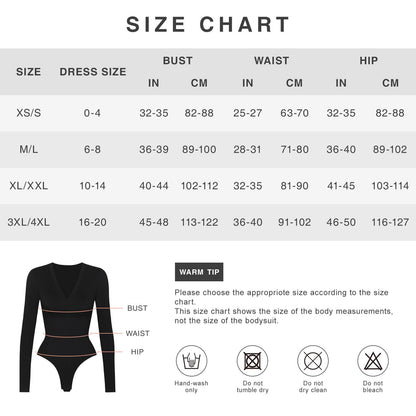 Long-Sleeved V-Neck Waist-Shaping Tummy Control Seamless Bodysuit