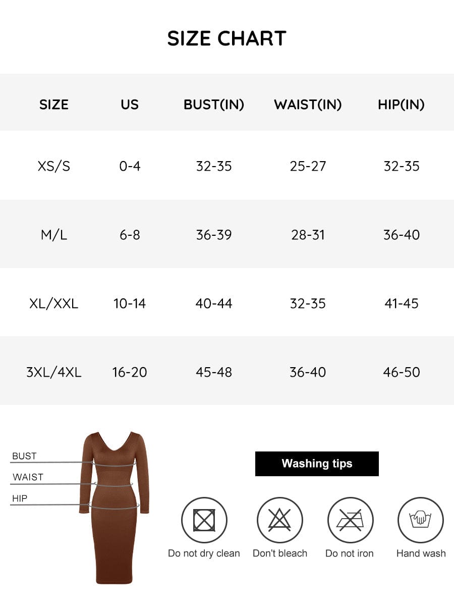 Seamless V-Neck Long Sleeve Waist Trimming Dress