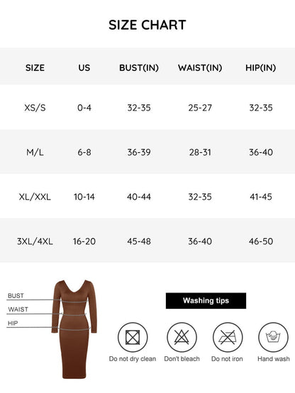 Seamless V-Neck Long Sleeve Waist Trimming Dress