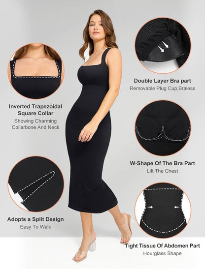 Eco-Friendly Seamless 360° Waist Control Spaghetti Strap Suspender Long Skirt