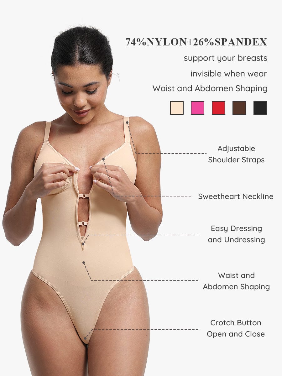 Seamless Plunge Chest-Support Bodysuit with Inner Clips