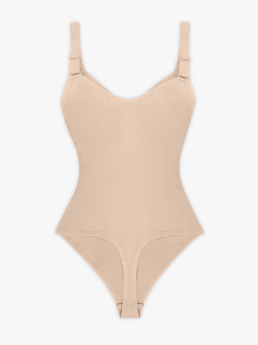 Seamless Plunge Chest-Support Bodysuit with Inner Clips