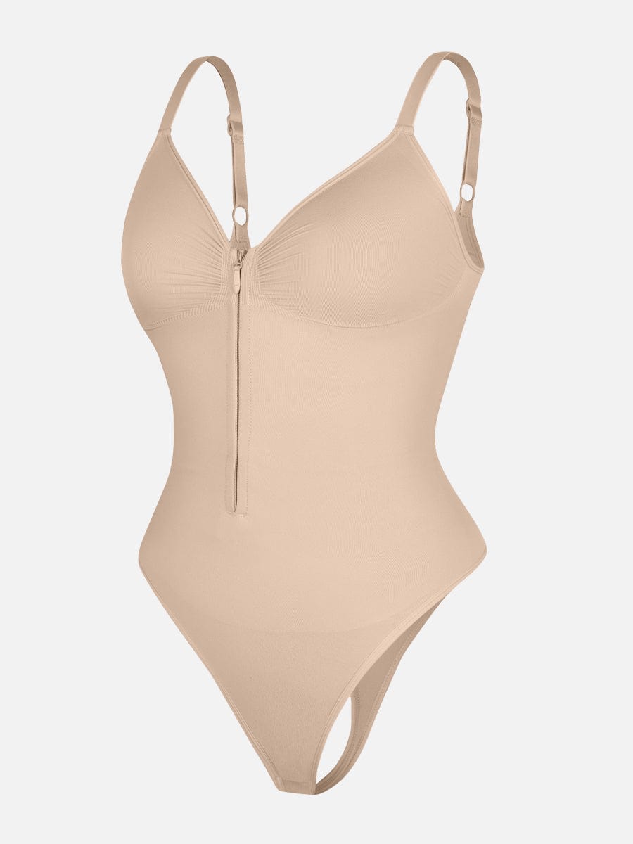 Seamless Plunge Chest-Support Bodysuit with Inner Clips