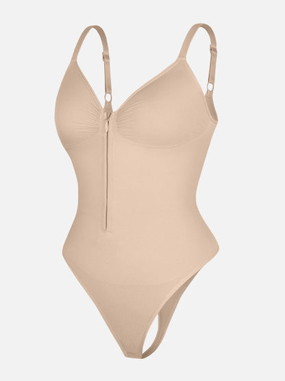 Seamless Plunge Chest-Support Bodysuit with Inner Clips