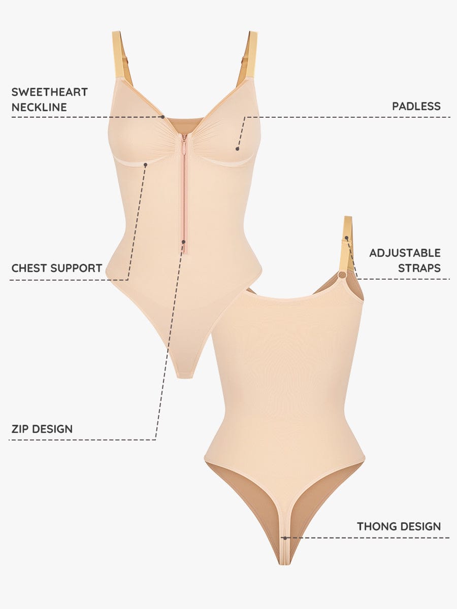 Seamless Plunge Chest-Support Bodysuit with Inner Clips