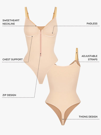 Seamless Plunge Chest-Support Bodysuit with Inner Clips