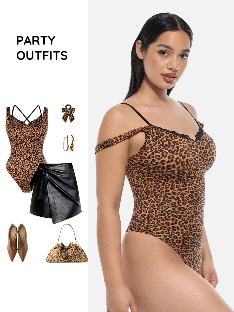 Lace V-Neck T-Back Shaping Thong Bodysuit | Waist & Abdomen Control