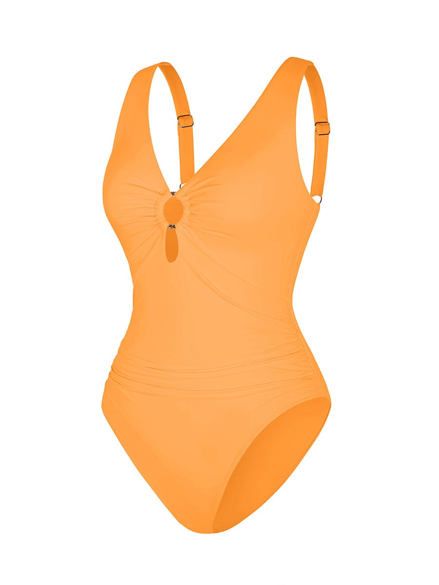 Waist Shaping Mesh Rushed One-Piece Swimsuit