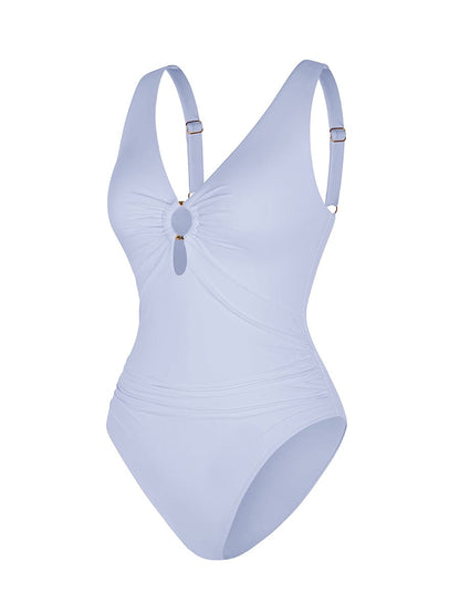 Waist Shaping Mesh Rushed One-Piece Swimsuit