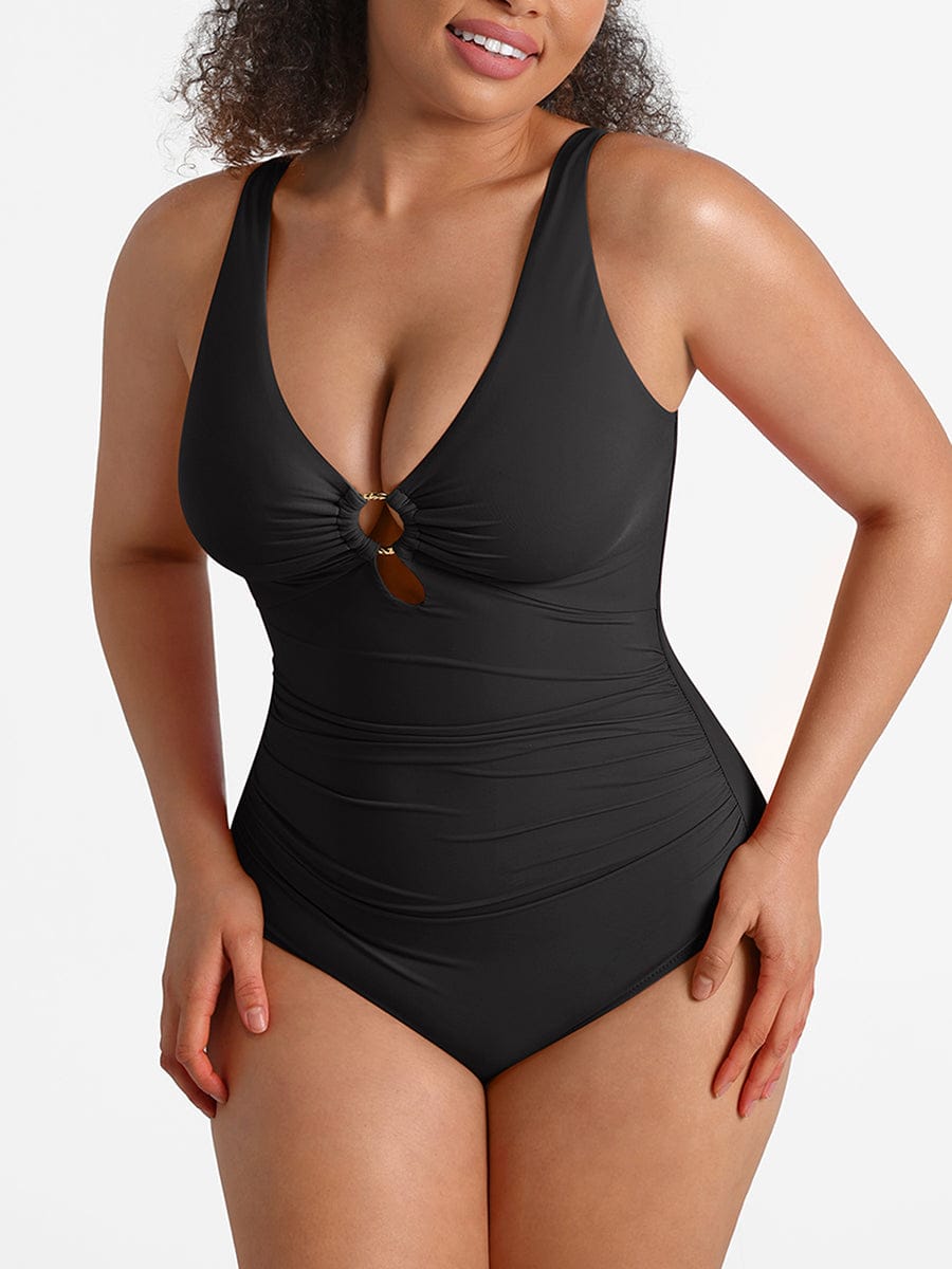 Waist Shaping Mesh Rushed One-Piece Swimsuit