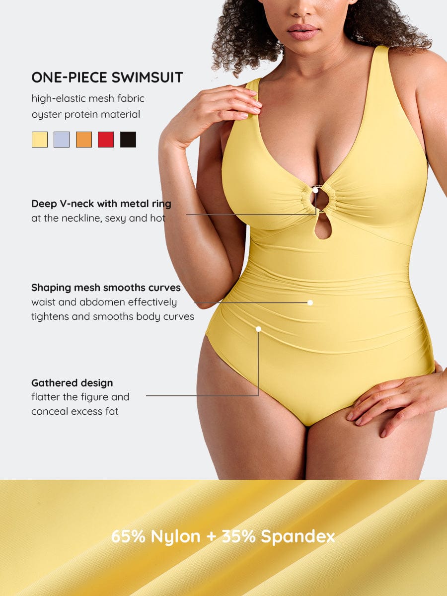 Waist Shaping Mesh Rushed One-Piece Swimsuit