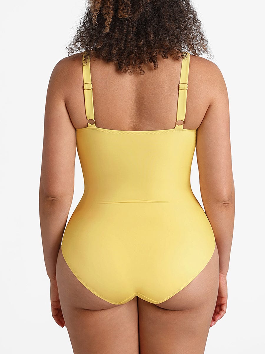 Waist Shaping Mesh Rushed One-Piece Swimsuit