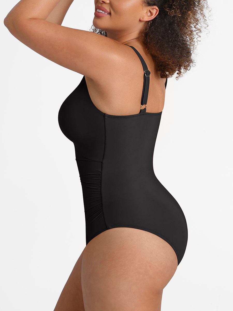 Waist Shaping Mesh Rushed One-Piece Swimsuit