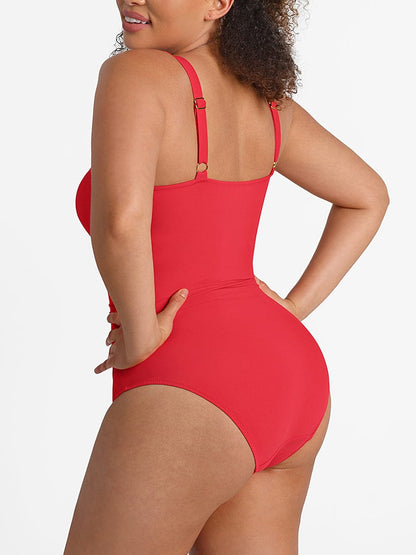 Waist Shaping Mesh Rushed One-Piece Swimsuit