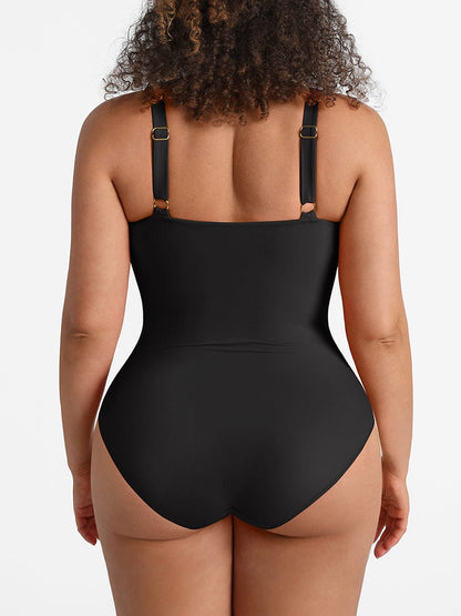 Waist Shaping Mesh Rushed One-Piece Swimsuit