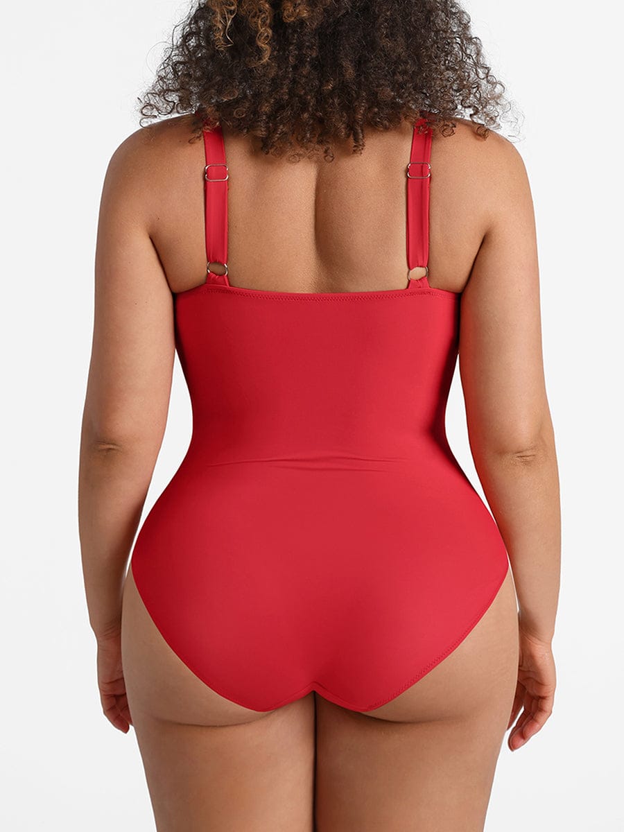 Waist Shaping Mesh Rushed One-Piece Swimsuit