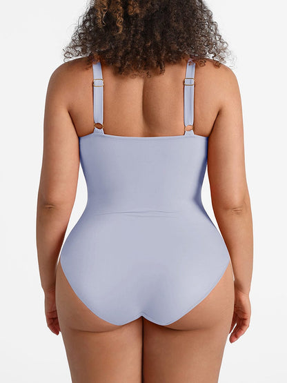 Waist Shaping Mesh Rushed One-Piece Swimsuit