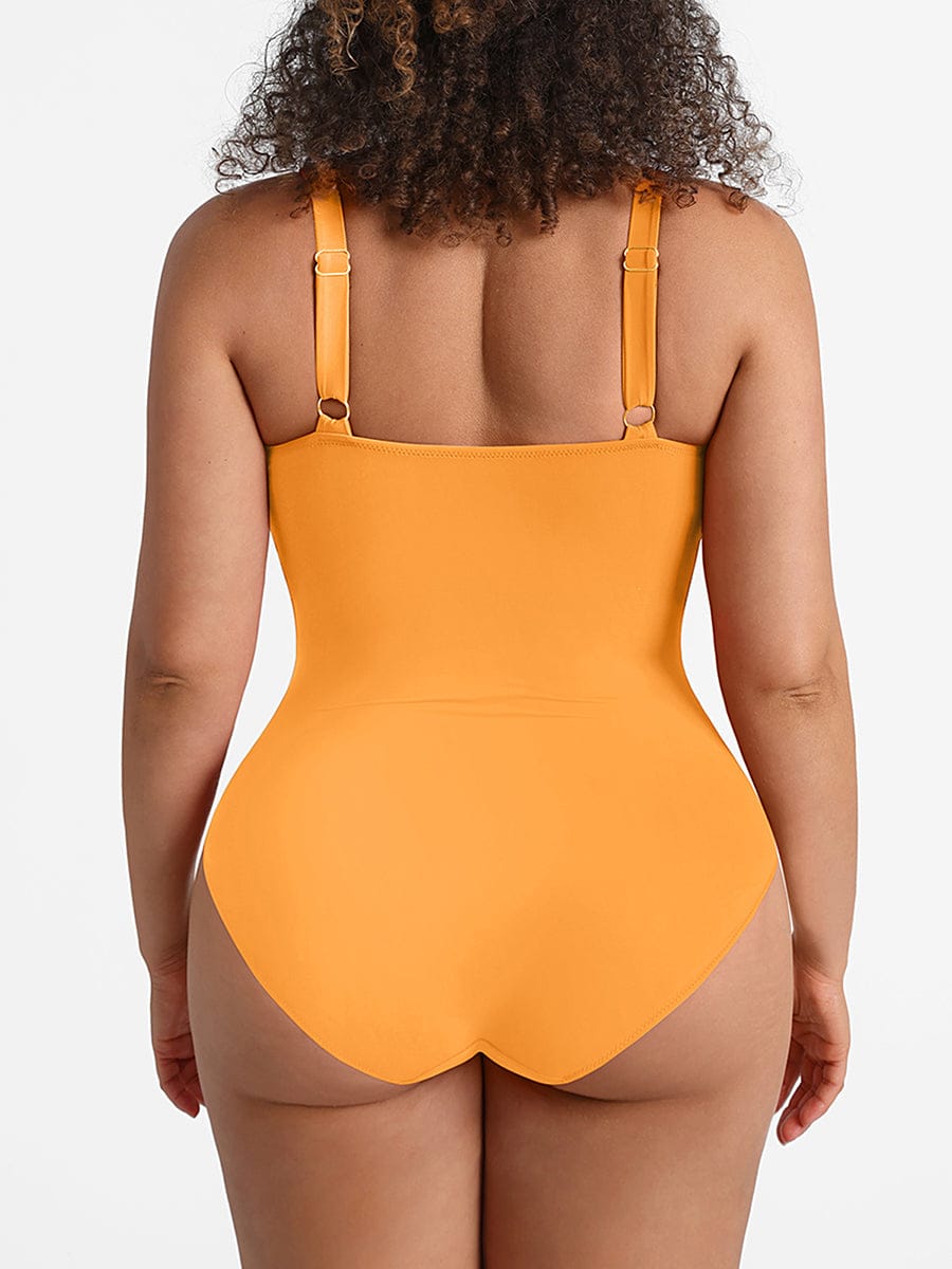 Waist Shaping Mesh Rushed One-Piece Swimsuit