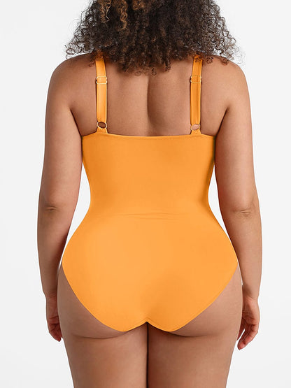 Waist Shaping Mesh Rushed One-Piece Swimsuit