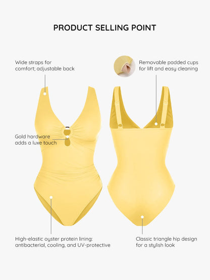 Waist Shaping Mesh Rushed One-Piece Swimsuit