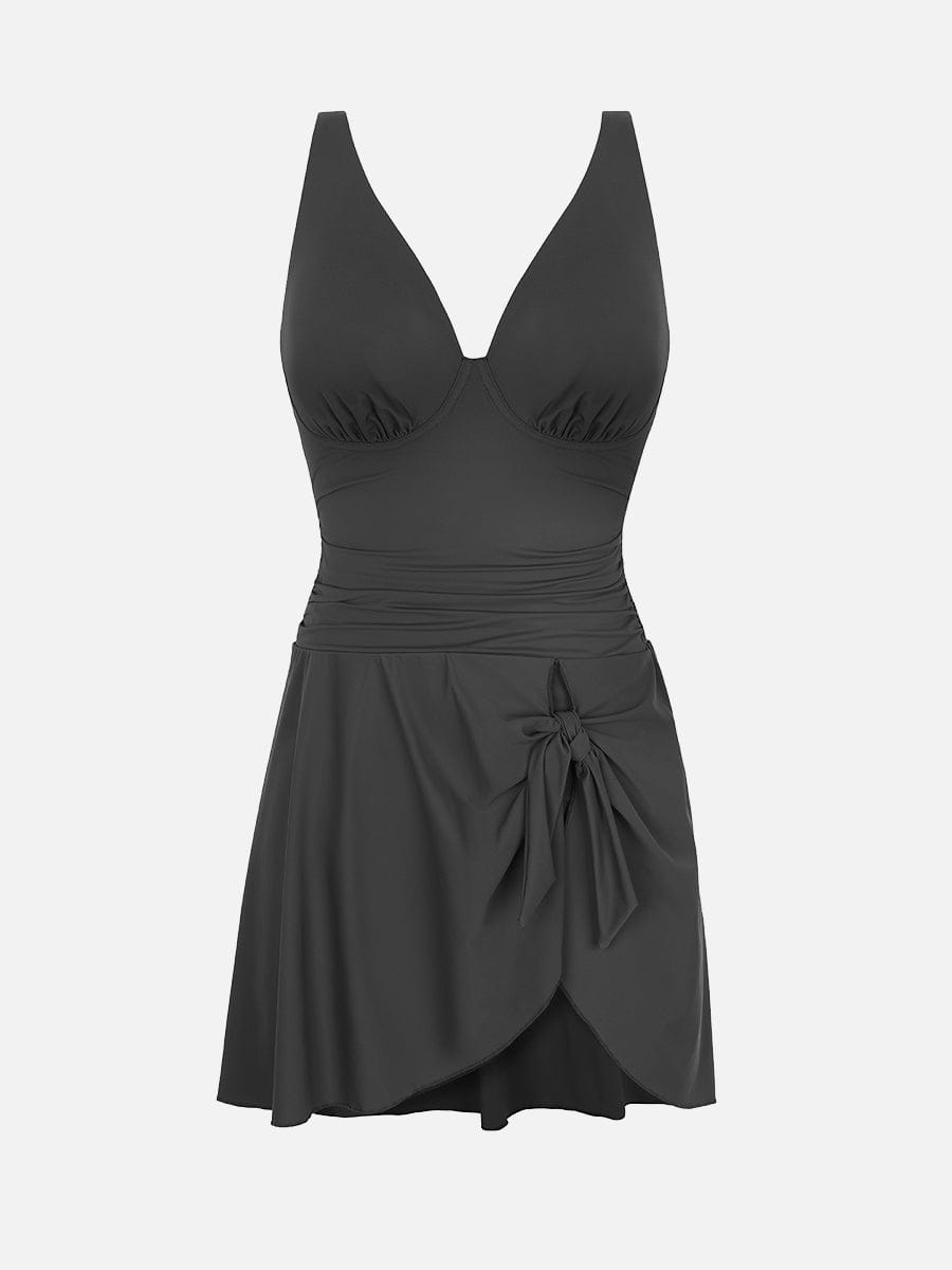 Deep V Metal Ring Drawstring Tummy Control One-Piece Swimsuit