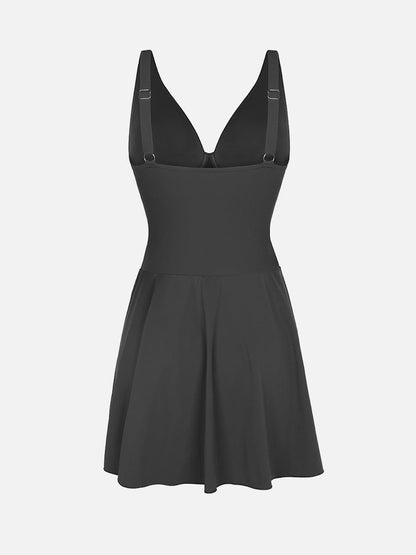 Deep V Metal Ring Drawstring Tummy Control One-Piece Swimsuit