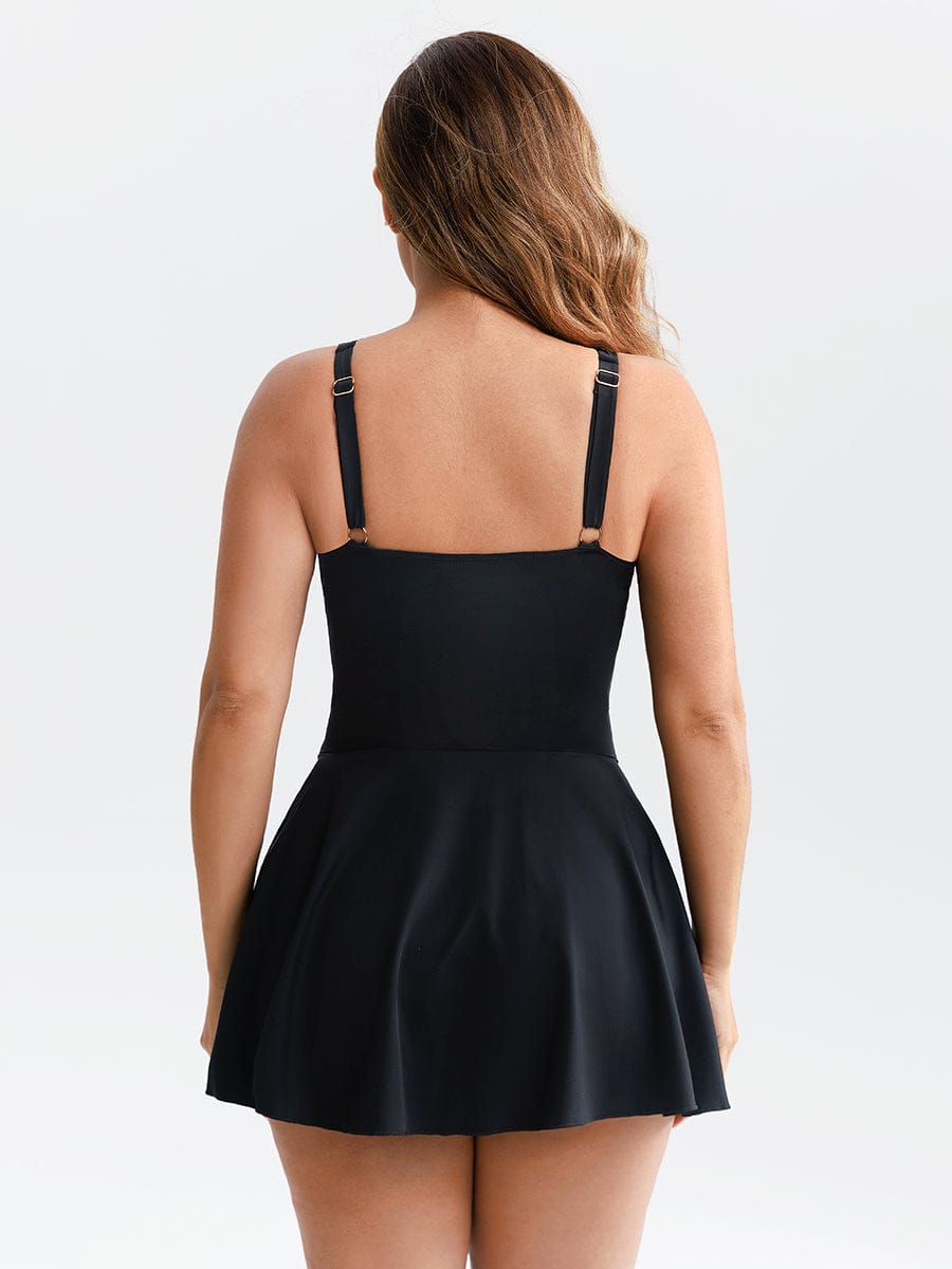 Deep V Metal Ring Drawstring Tummy Control One-Piece Swimsuit