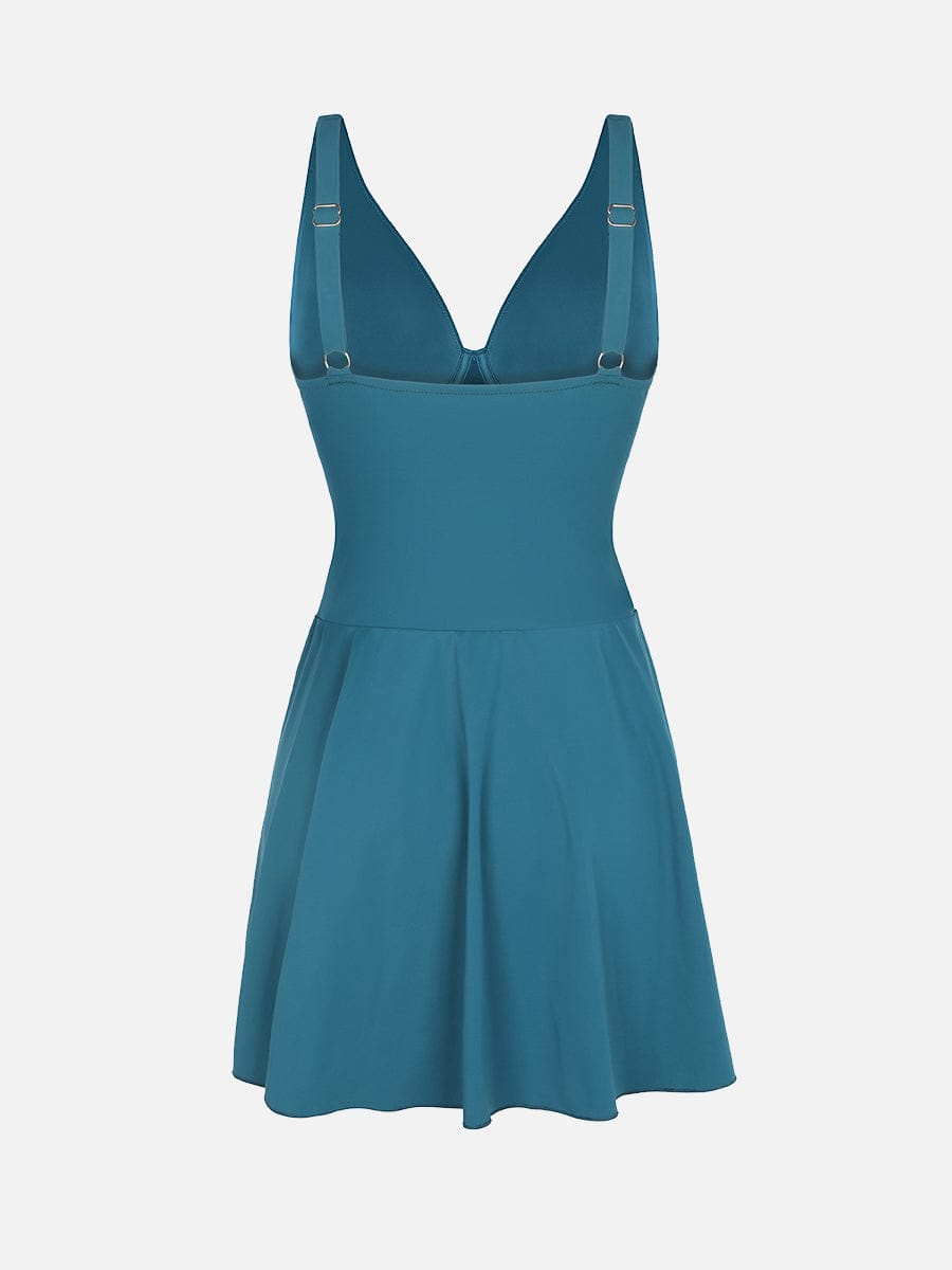 Deep V Metal Ring Drawstring Tummy Control One-Piece Swimsuit