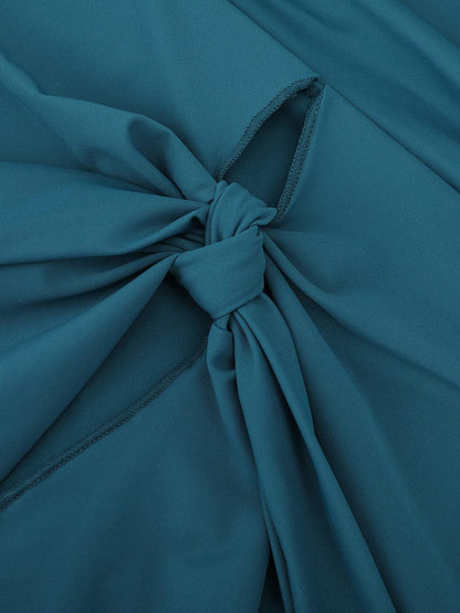 Deep V Metal Ring Drawstring Tummy Control One-Piece Swimsuit