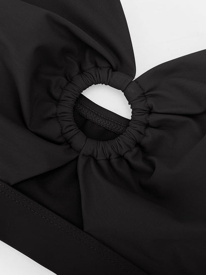 Deep V Metal Ring Drawstring Tummy Control One-Piece Swimsuit