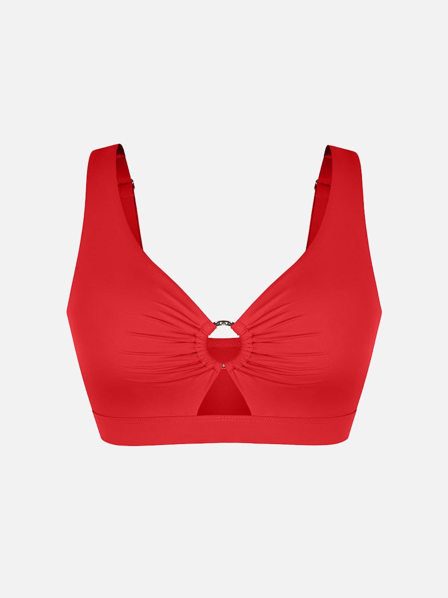 Deep V Metal Ring Drawstring Tummy Control One-Piece Swimsuit