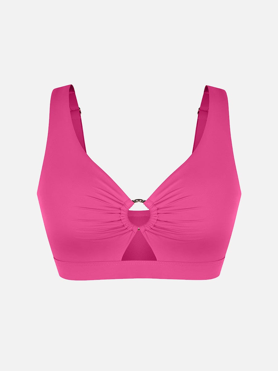 Deep V Metal Ring Drawstring Tummy Control One-Piece Swimsuit