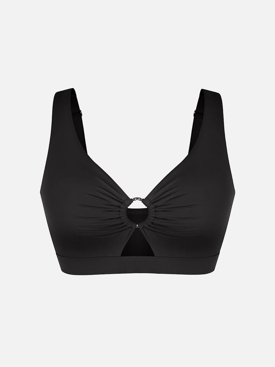 Deep V Metal Ring Drawstring Tummy Control One-Piece Swimsuit