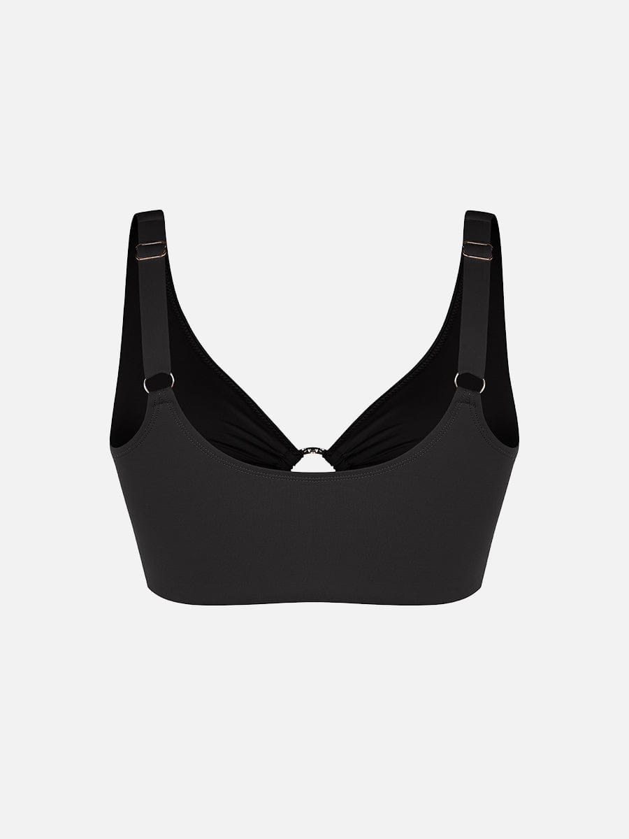 Deep V Metal Ring Drawstring Tummy Control One-Piece Swimsuit