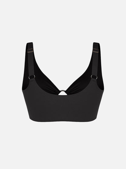 Deep V Metal Ring Drawstring Tummy Control One-Piece Swimsuit