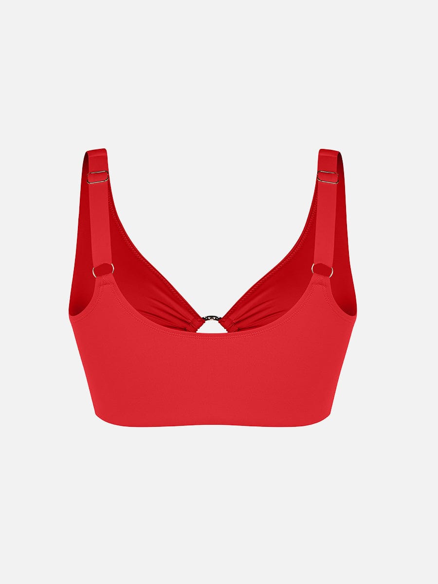 Deep V Metal Ring Drawstring Tummy Control One-Piece Swimsuit