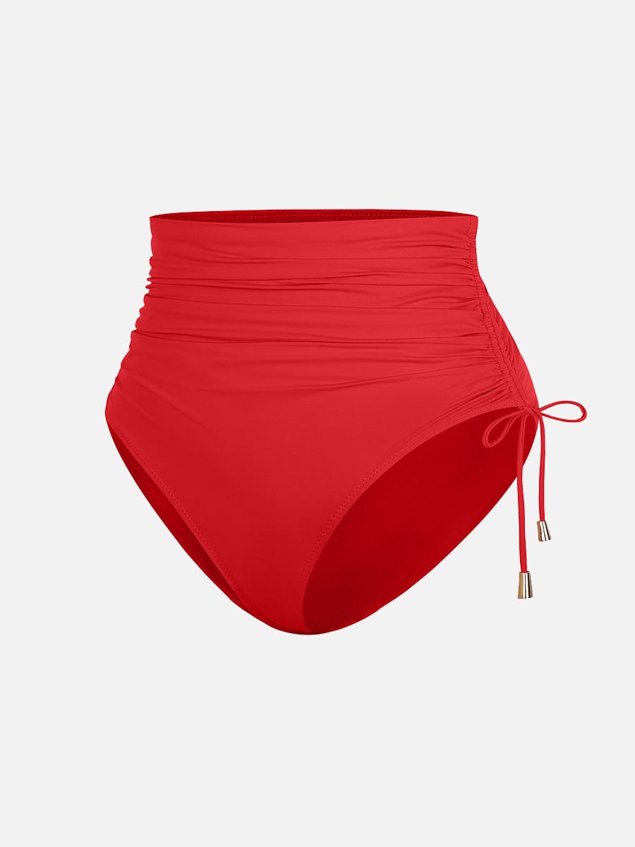 Deep V Metal Ring Drawstring Tummy Control One-Piece Swimsuit