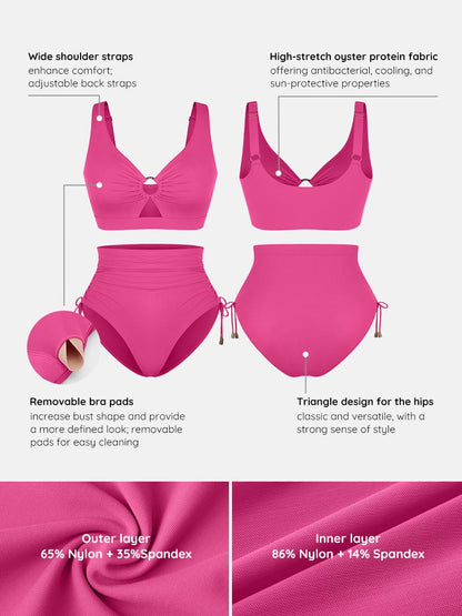 Deep V Metal Ring Drawstring Tummy Control One-Piece Swimsuit