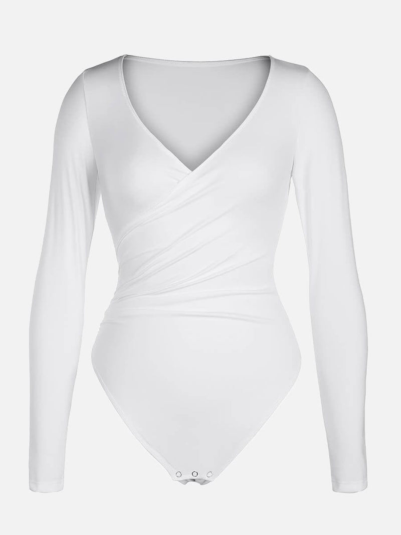 Sexy V-Neck Overlapping Pleated Waist & Tummy Control Bodysuit