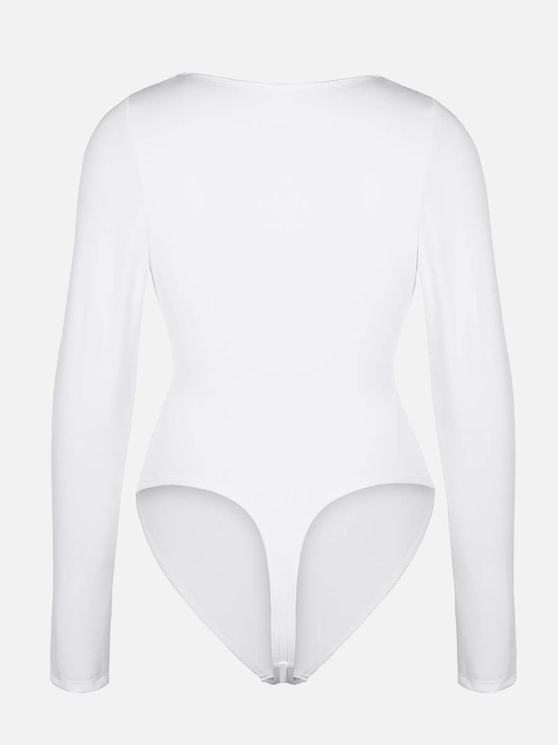 Sexy V-Neck Overlapping Pleated Waist & Tummy Control Bodysuit