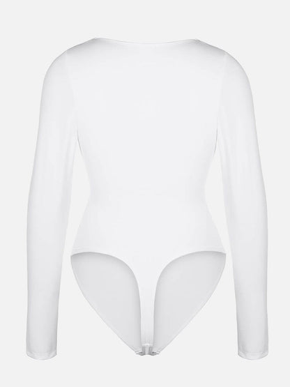 Sexy V-Neck Overlapping Pleated Waist & Tummy Control Bodysuit