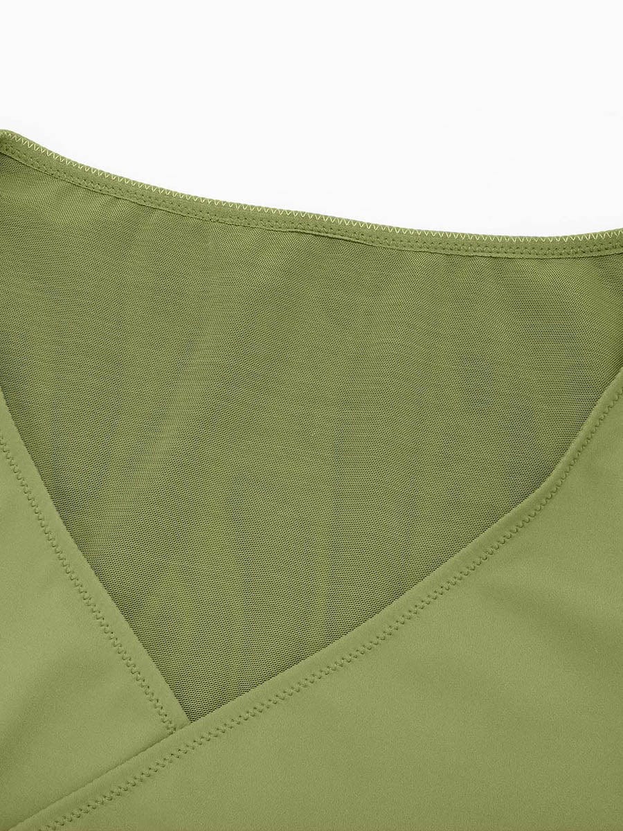 Sexy V-Neck Overlapping Pleated Waist & Tummy Control Bodysuit