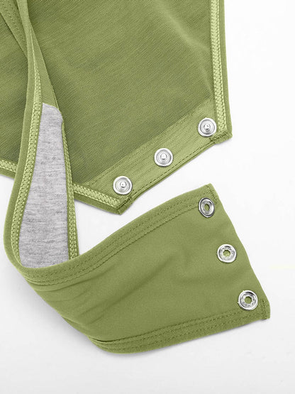 Sexy V-Neck Overlapping Pleated Waist & Tummy Control Bodysuit