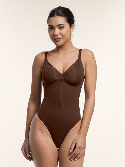 Seamless Plunge Chest-Support Bodysuit with Inner Clips