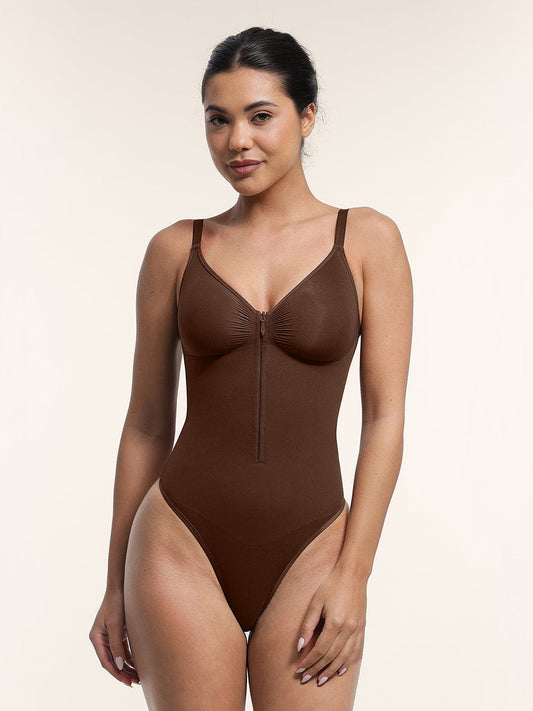 Seamless Plunge Chest-Support Bodysuit with Inner Clips