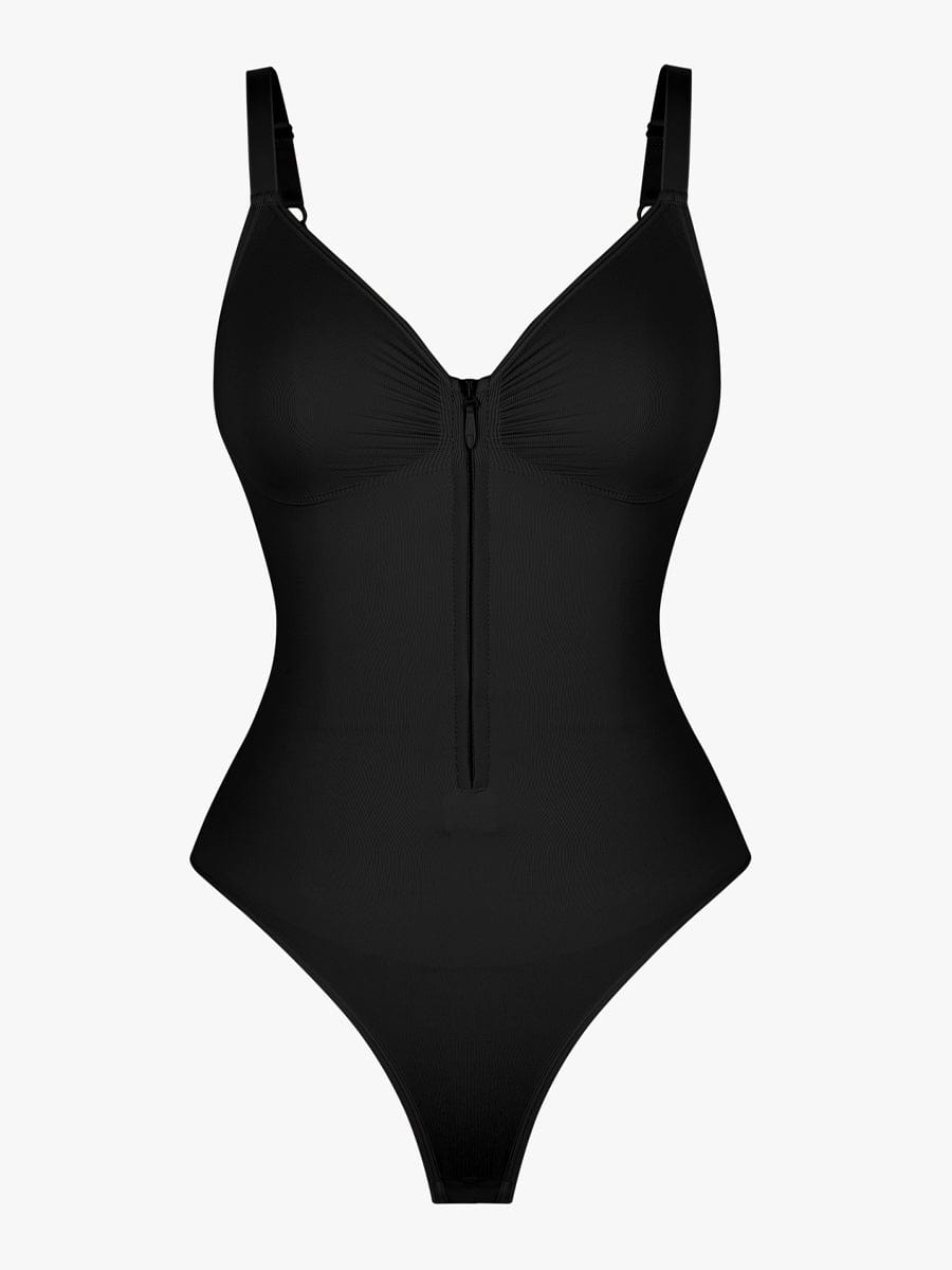 Seamless Plunge Chest-Support Bodysuit with Inner Clips