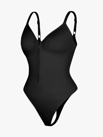 Seamless Plunge Chest-Support Bodysuit with Inner Clips