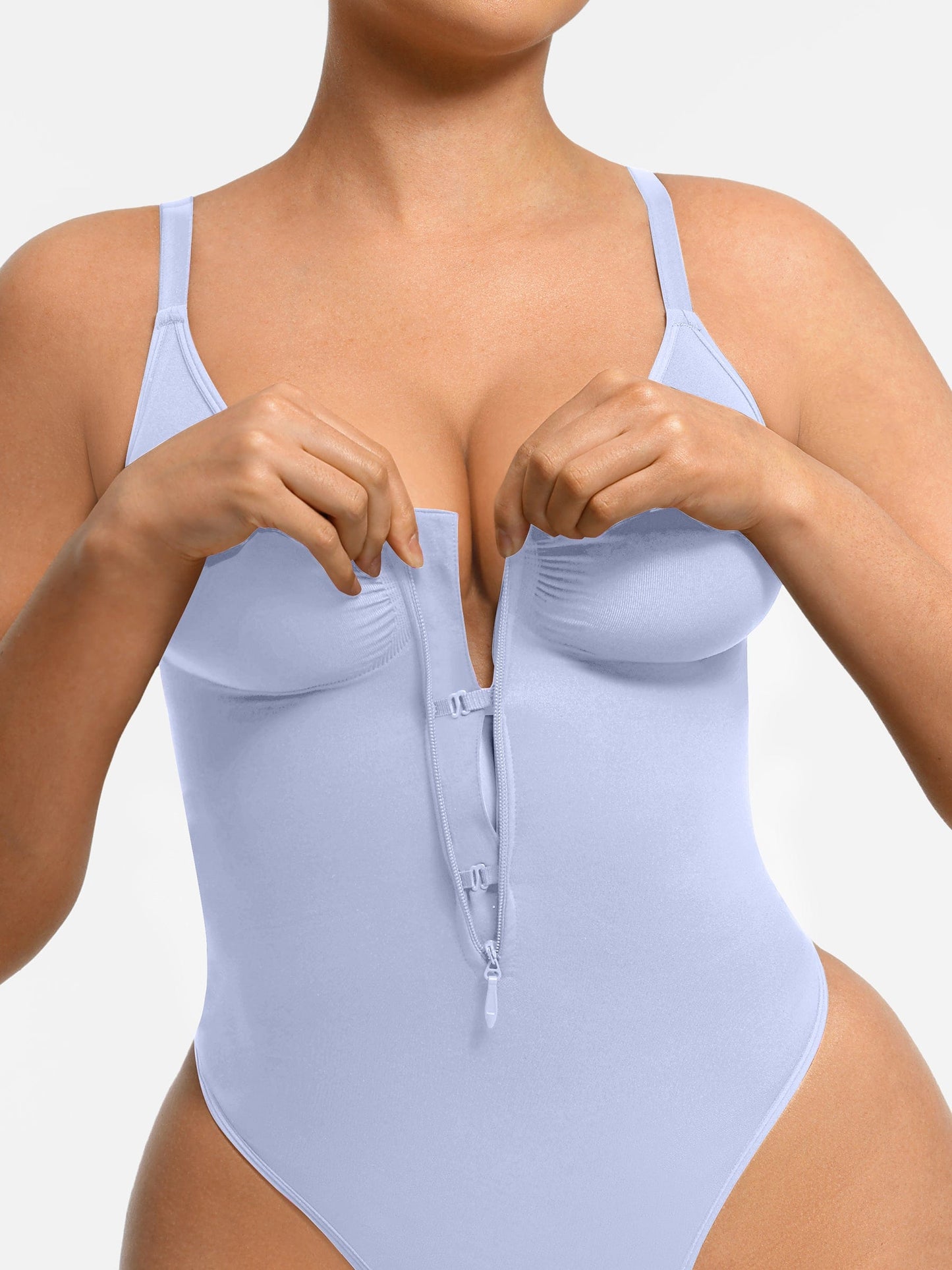Seamless Plunge Chest-Support Bodysuit with Inner Clips