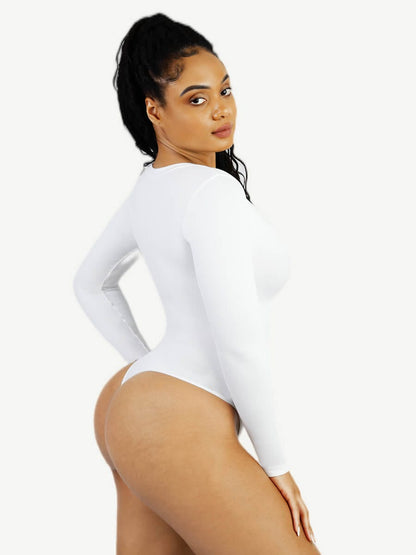 Long-Sleeved V-Neck Waist-Shaping Tummy Control Seamless Bodysuit